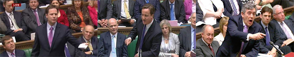Clegg, Cameron, Brown : Brown's Last Prime Minister's Questions
