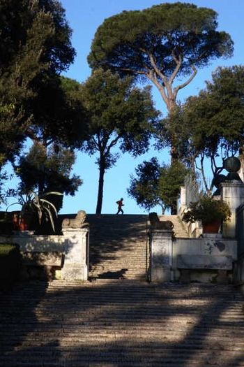 Doria Pamphili Park staircase with figure jogging.JPG photo Alison Harris