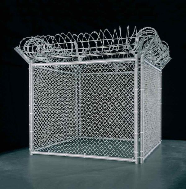 Security Fence, 2005, glass beads on steel and razor wire, 132x156x156 Photo credit Stephen White courtesy of White Cube, London