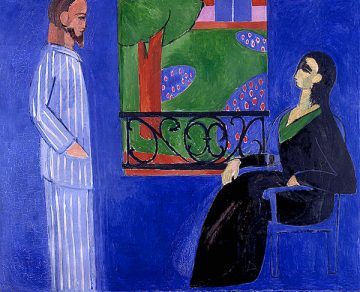 Henri Matisse created many paintings titled 'The Conversation'. This, from 2012, is of the artist with his wife, Amélie. [Hermitage Museum, St. Petersburg, Russia].