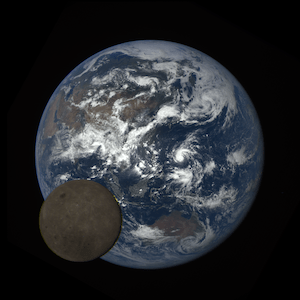 Moon passing in front of Earth as captured by NASA's DSCOVR EPIC instrument.