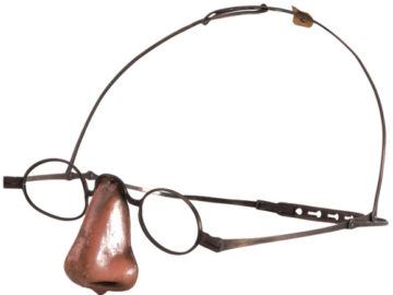 Nose-on-glasses prosthesis worn by Victorian London woman