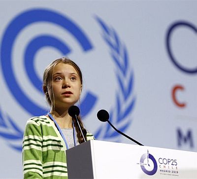 Greta Thunberg speaking at COP25 in Madrid, 2019.