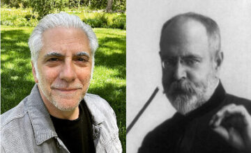 Headshot of Rick Beato on the left, and John Philip Sousa, in a separate photo, holding a baton while conducting.