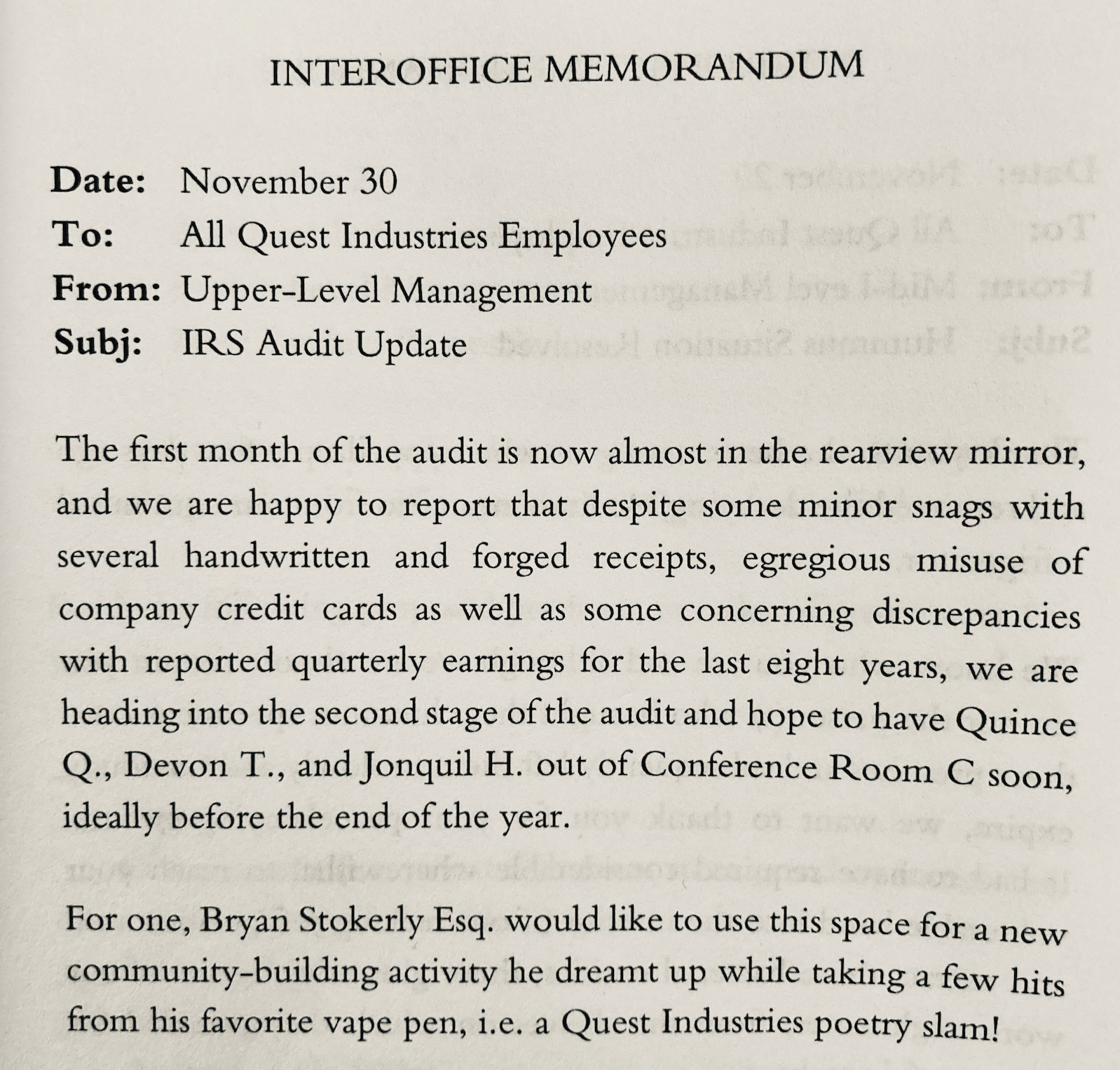 Please Be Advised: A Novel in Memos - 3 Quarks Daily