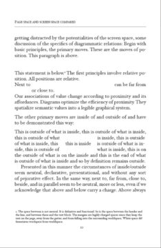 A page from a book by Johanna Drucker. The page shows various ways of layout of text.