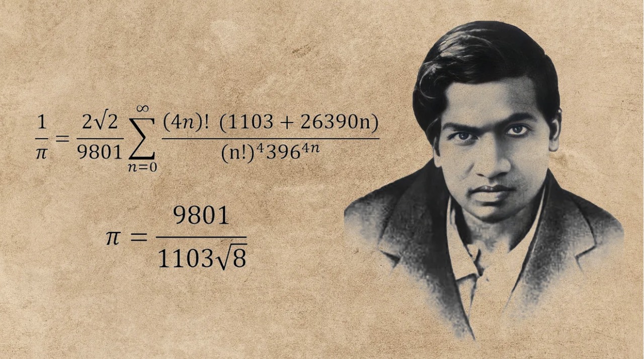 Ramanujan with his formula