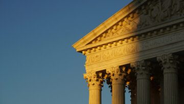 Sunlight on the pediment and columns of the United States Supreme Court building